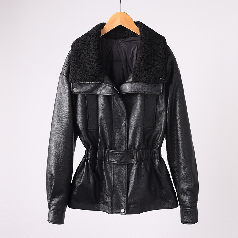 A599TD羽绒服真皮90%白鸭绒皮衣女冬季加厚翻领修身时尚外套