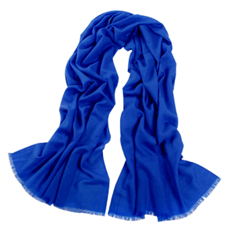 Counter authentic womens autumn and winter versatile super large pure wool solid color royal blue warm scarf long shawl
