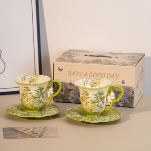 高级陶瓷油画铃兰咖啡杯精致繁花似锦下午茶套装 家用马克杯咖啡杯