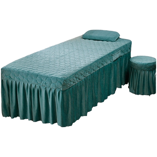 水晶绒夹棉美容床床罩带洞三件套美容院洗头按摩床裙床单可定制