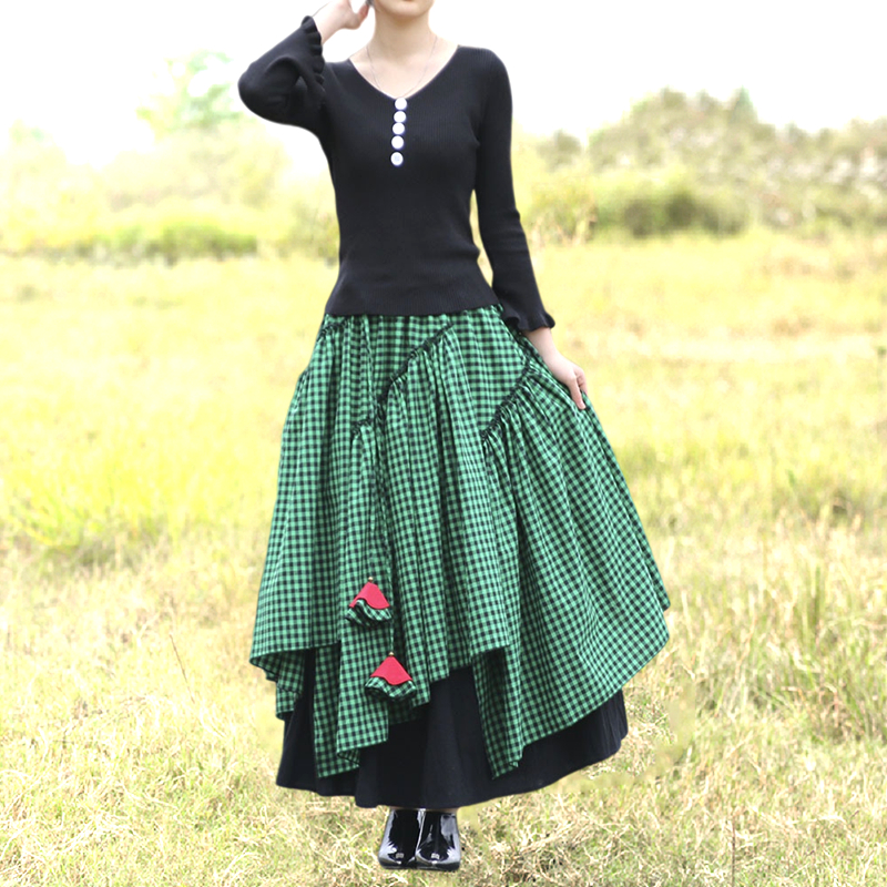 中长款大摆广场舞裙纯棉长裙新疆舞高腰雪纺不规则半身裙春夏秋冬