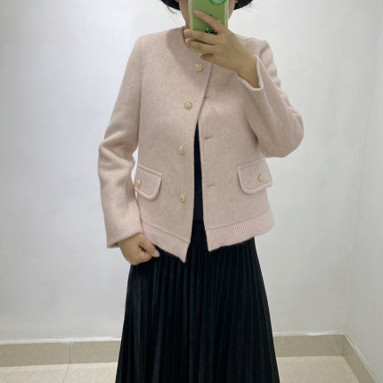 圆领小香风双面羊绒大衣女短款小个子洋气百搭高端纯羊毛呢子外套