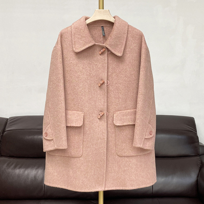 韩系牛角扣双面羊绒大衣