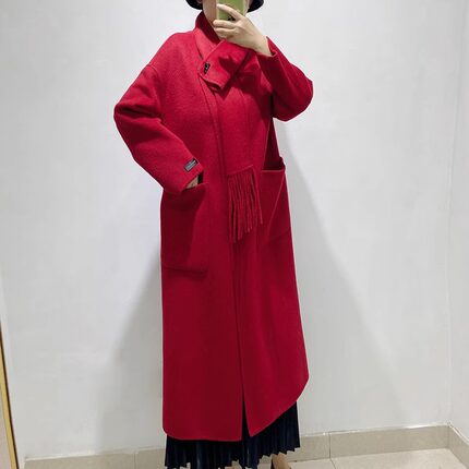 高端100%澳毛围巾款双面羊绒大衣女韩系长款气质外套2025秋冬新款