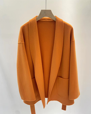 V领系带新款韩版羊绒大衣