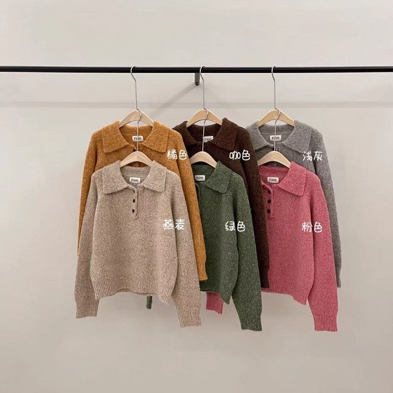 【原单毛衣】王福贵定制～花线翻领韩版半纽扣毛衣11.20