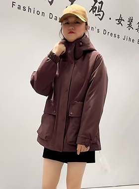 天骄一生水2025新款冬季棉衣女外套大码女装二棉连帽薄棉服25502