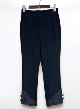 金影奇夏季九分裤女休闲大码女装直筒裤国风盘扣微弹烟管裤18390