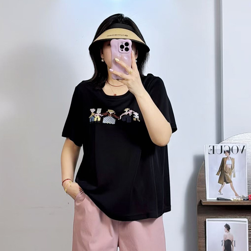 大码女装夏季绣花醋酸小衫
