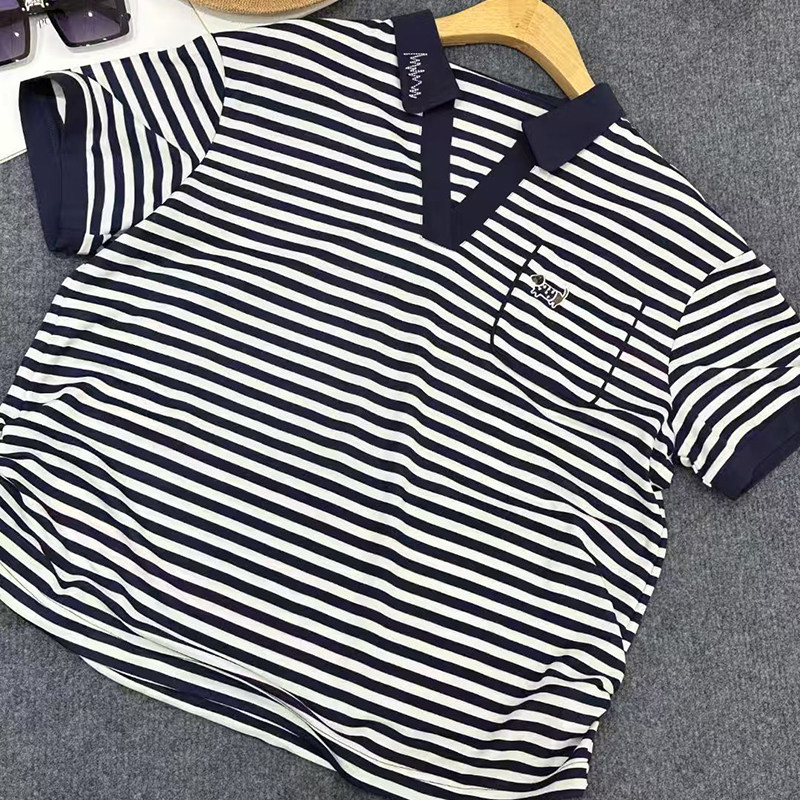 大码女装夏季短袖条纹POLO衫衬衣