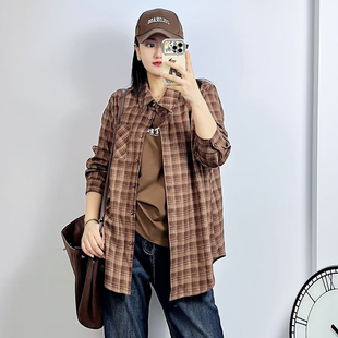 女装 米莱奇2025秋季 女宽松大码 格子衬衫 两件套百搭衬衣5822 新款