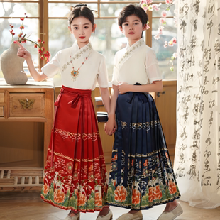 2024新款儿童新中式汉服马面裙中国风演出服中大童古装国风男套装