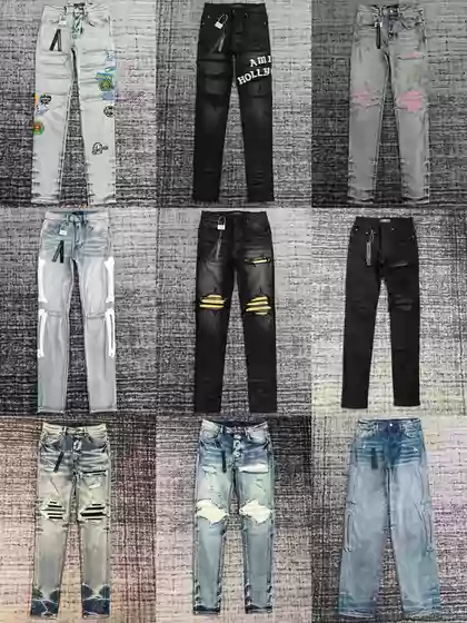 A Trendy Brand's New Washed Distressed Patchwork Casual Slightly Stretchy Slim-Fit American High Street Jeans