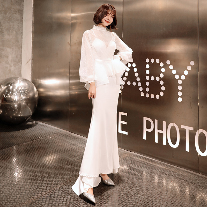 白色公司年會氣質晚禮服女2020新款長款魚尾宴會名媛主持人禮服裙在類目 女裝/女士精品, 婚紗/旗袍/禮服, 禮服/晚裝中 - 來自Buy2taobao.com提供專業的淘寶代購服務