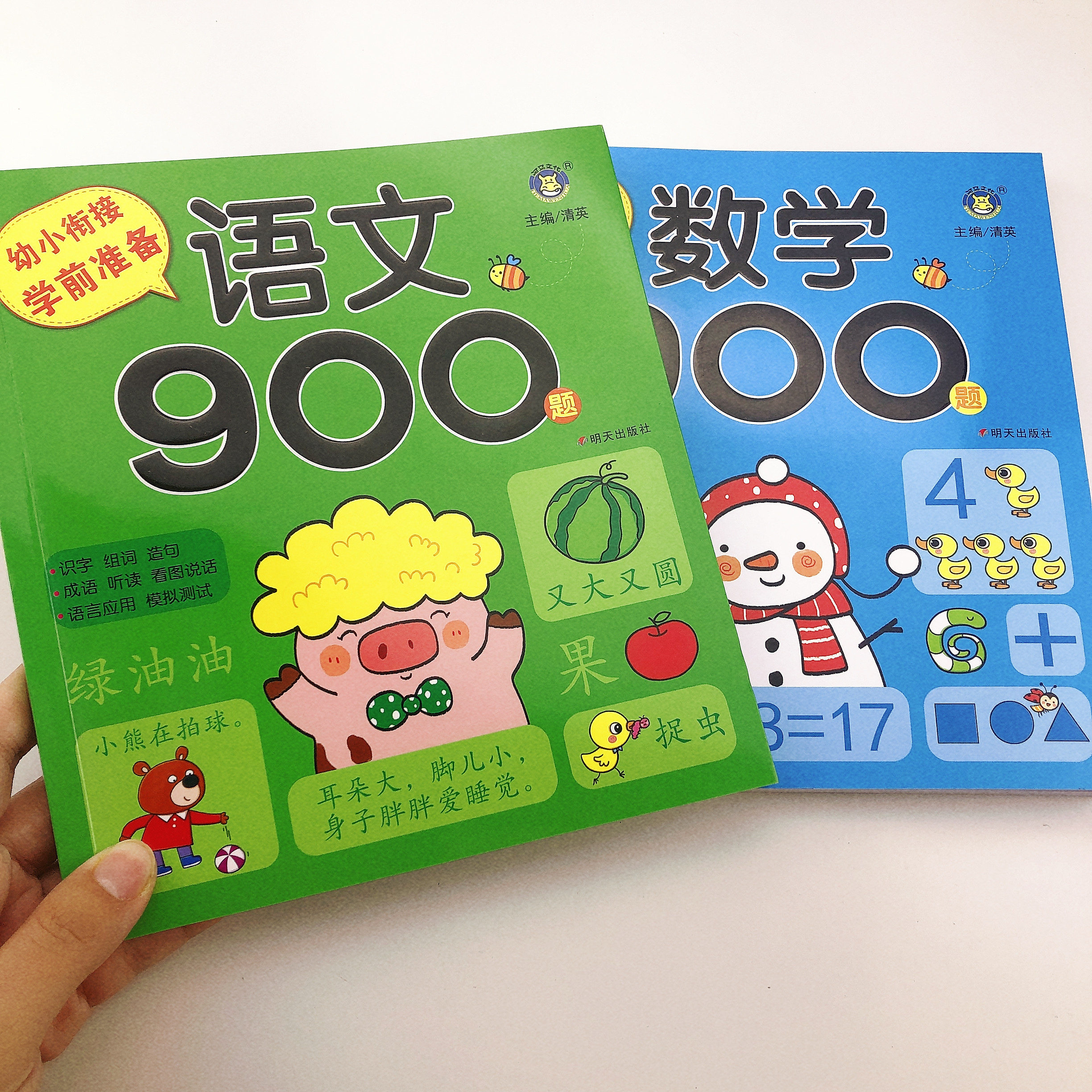 全2本学前语文数学测试儿童学前班语文数学书同步训练幼小衔接整合教材3-6岁幼儿园中大班升一年级汉字词语成语句子100以内加减法