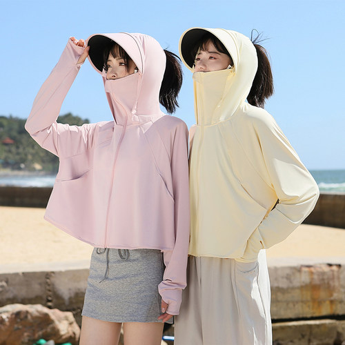 防晒衣女夏季2025新款黑胶帽檐原纱冰丝防紫外线薄款防晒服