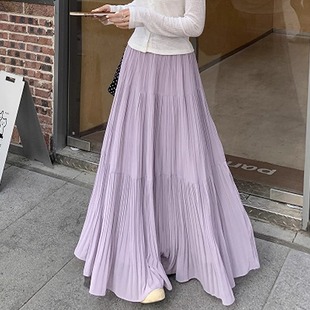 雨雾紫藤氛围感压褶半身裙女2025春夏新款小众设计大裙摆a字长裙