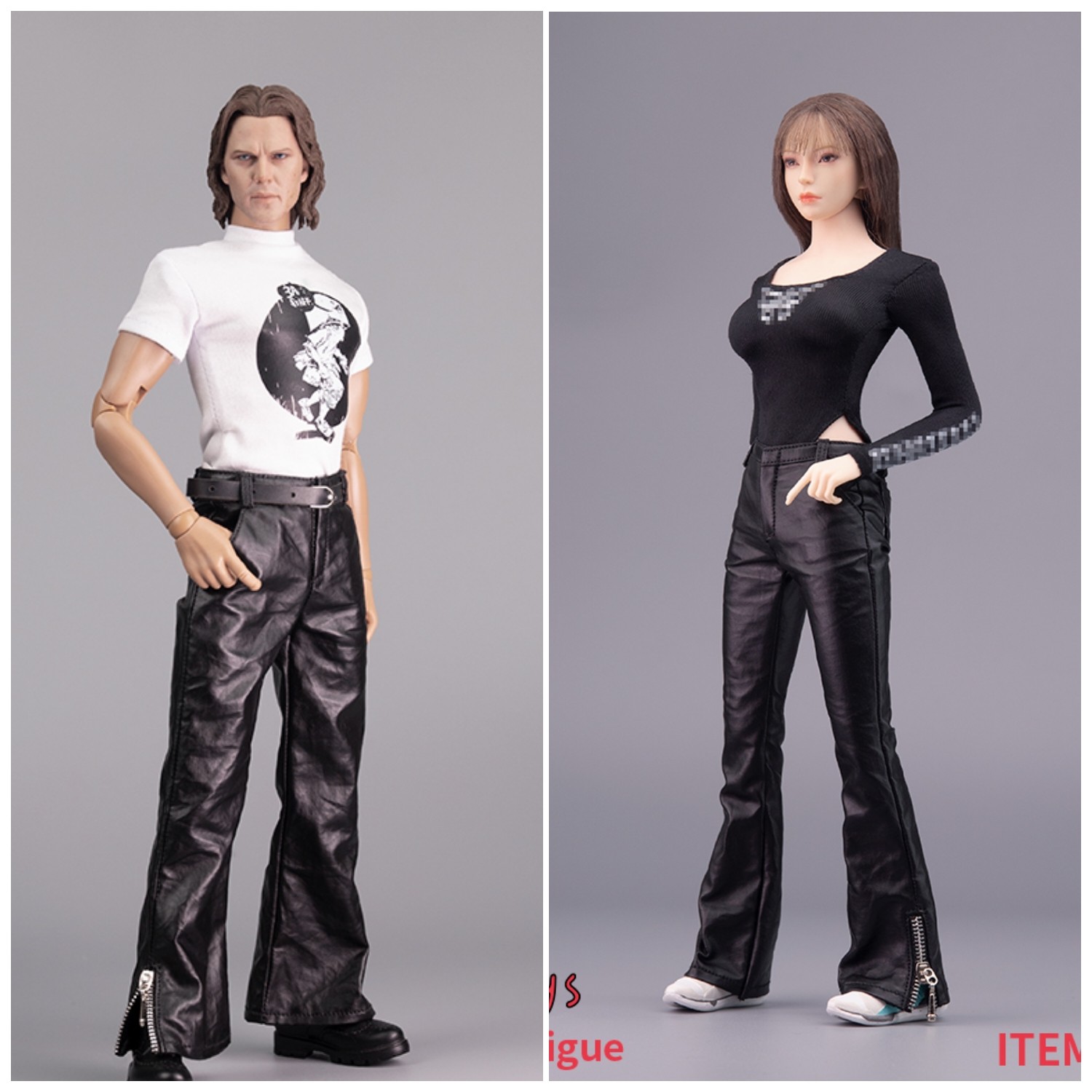现货 CCN6020 1/6男女款微喇皮裤 时尚潮流皮裤 拉链皮裤 服饰