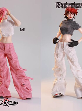 现货ACG-49  1/12可动人偶 短T恤工装裤 6寸女兵人潮流服饰套装
