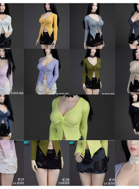 现货 ICE TOYS 1/6女兵人不规则上衣 ic1019  扭结开领衬衣服饰