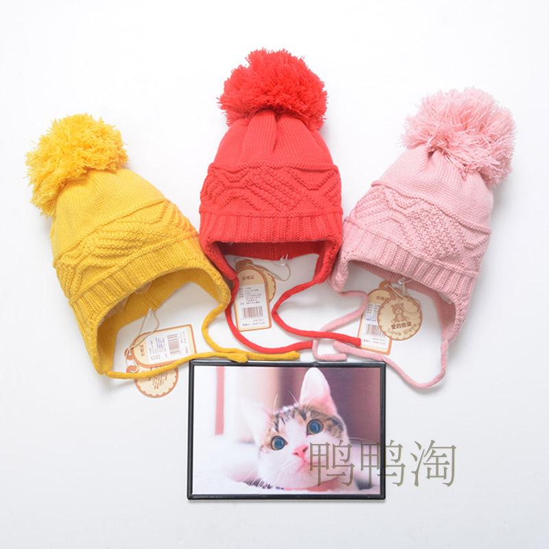 爱的热浪韩版秋冬儿童帽子冬针织毛球1-2岁女童宝宝双层毛线帽