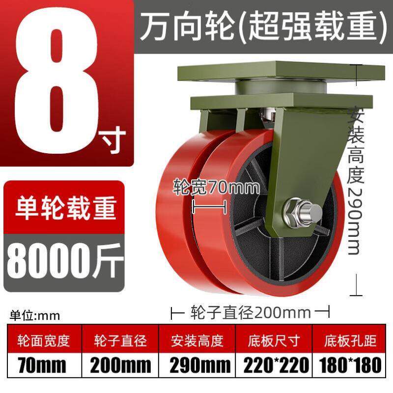 安达通双排8寸定向轮大型工作轮子耐磨脚轮铁芯高承重轮子双排8寸
