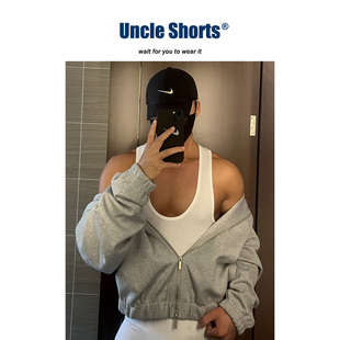 Uncle 运动高弹塑身U型领针织背心棉 Shorts性感连体衣平角裤 男士