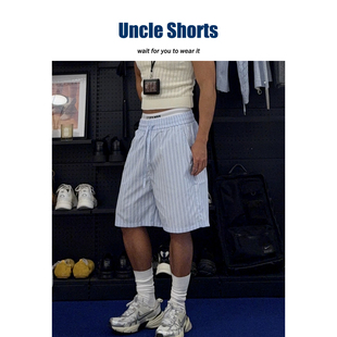 气质减龄条纹休闲裤 松弛少年 男士 宽松五分裤 Uncle 短裤 Shorts