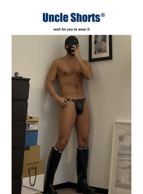 Uncle Shorts性感皮革丁字裤男士内衣小众金属链条提臀低腰三角裤