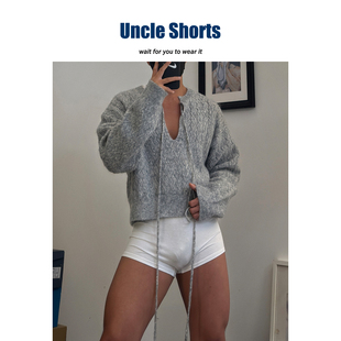 Uncle Shorts马海毛保暖针织衫男士羊毛混纺系带V领麻花短款毛衣