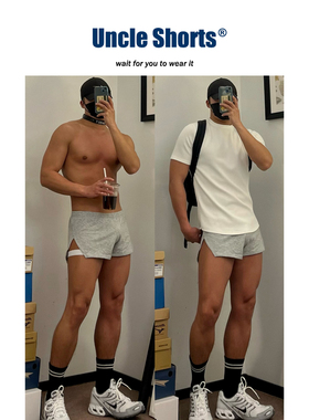 Uncle Shorts运动T恤短裤套装男纯欲风性感开叉阿罗裤衩修身上衣