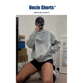 Uncle 上衣冬 复古休闲宽松圆领插肩袖 Shorts加绒加厚卫衣男士 美式