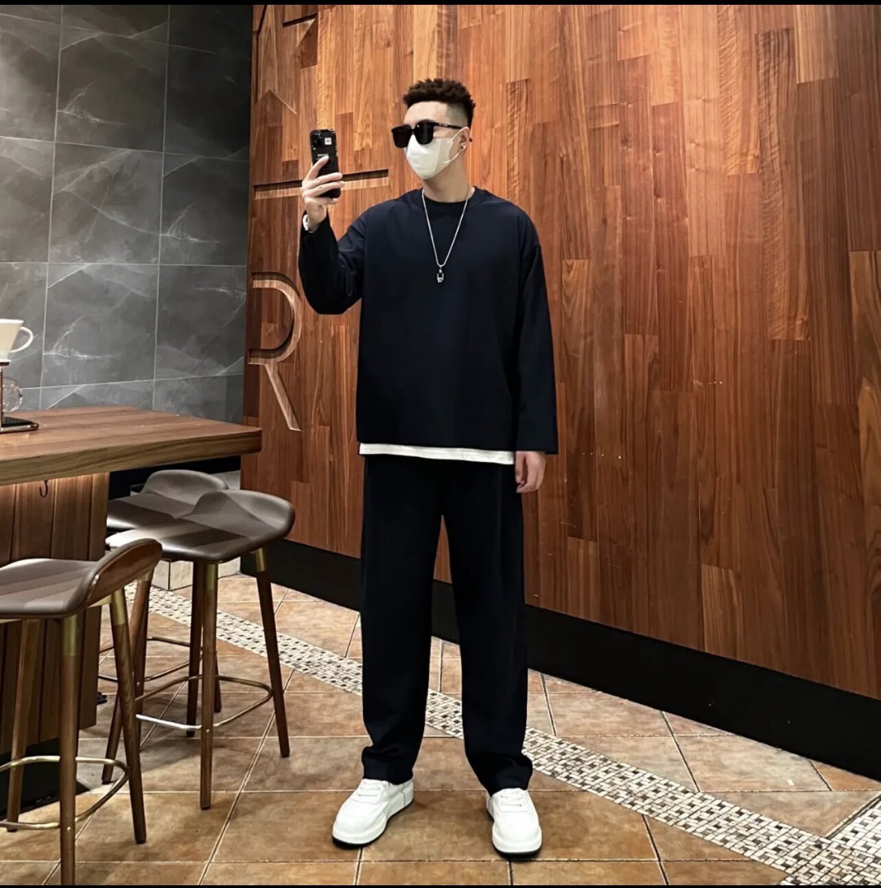 KXS春季新品抖音同款韩版休闲套装男ins潮舒适宽松褶皱垂感俩件套