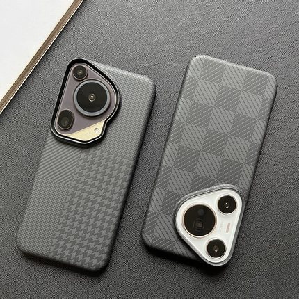 华为Pura80Ultra手机壳凯夫拉棋盘格适用pura80Pro+全包超薄千鸟格纹碳纤维p70细纹600D火山口裸机防摔保护壳