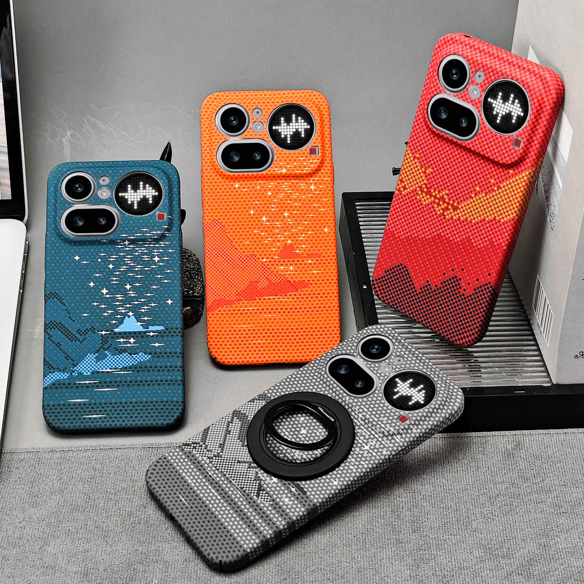 适用NothingPhone4APro手机壳意境织影浮雕高级感全包壳nothing磁吸磨砂保护套中国风烈日金山防摔碳钎纹硬壳图片