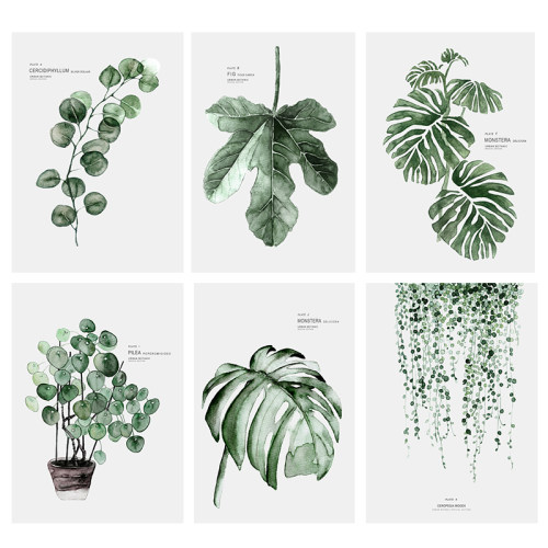 小清新风绿植叶子背胶客厅装饰画