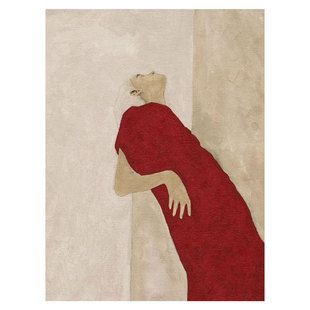 北欧丹麦抽象红色人物客厅装饰画油画布喷绘挂画打印画芯贴画海报