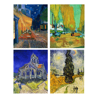 欧式梵高咖啡厅风景客厅沙发背景挂画背胶油画布打印定做自粘画芯