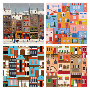 北欧简约小清新建筑艺术插画轻奢莫兰迪色小众装 饰画打印画芯贴画