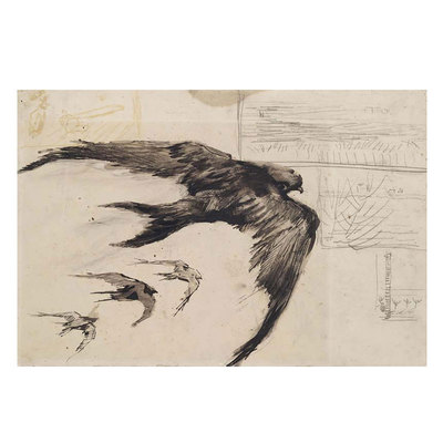 梵高VINCENT VAN燕子黑白素描印象派卧室装饰画自粘贴画画芯海报