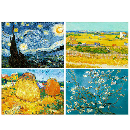 梵高星空杏花打印自粘背胶油画