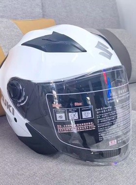 适用轻骑铃木摩托车3C认证A标可拆洗防雾单镜片四季3/4半盔头盔