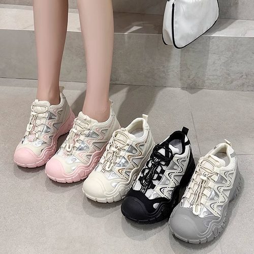 透网厚底老爹鞋白鹿款防滑登山鞋