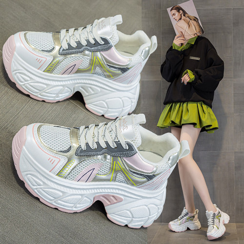 网面透气时尚厚底老爹鞋内增高