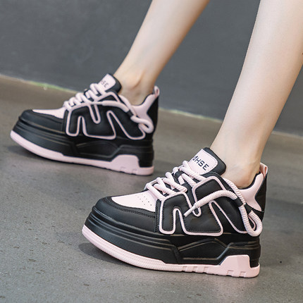 真皮爆款老爹鞋女内增高7cm秋新款ins百搭松糕厚底运动休闲高帮鞋