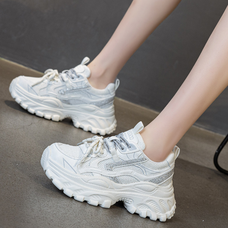 真皮水钻厚底小白鞋女2026春季新款增高百搭运动休闲鞋轻便老爹鞋,女鞋,老爹鞋,淘宝优惠券,粉丝福利购,淘宝优惠卷