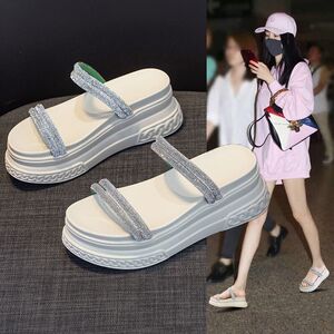 水钻仙女风厚底凉拖女两穿夏新款网红增高7cm外穿一字拖鞋ins凉鞋
