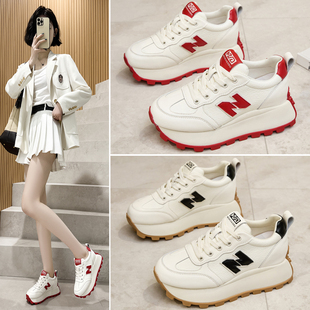 女7cm春季 潮华夫阿甘鞋 新款 内增高运动休闲鞋 时尚 真皮厚底老爹鞋