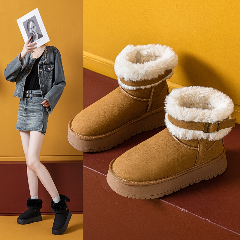 厚底雪地靴加厚毛毛棉鞋两穿短靴