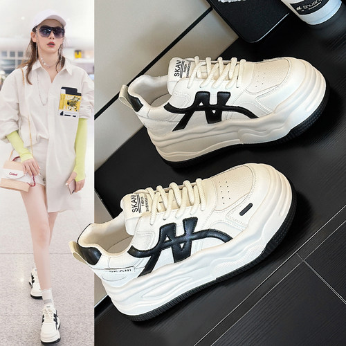 真皮内增高小白鞋女松糕厚底板鞋